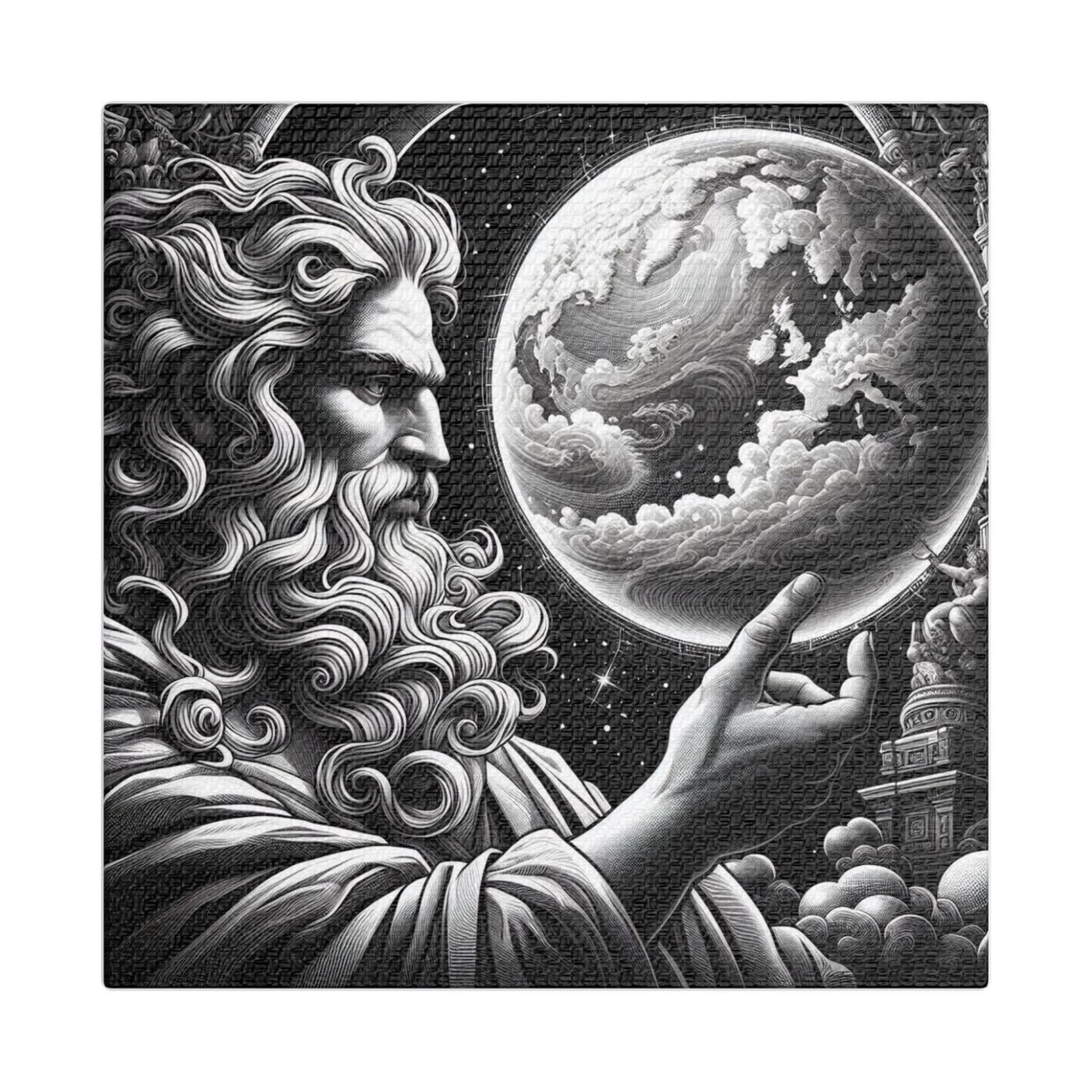 Zeus Touching the Earth Classical Engraving Style Poster Art - Image 3