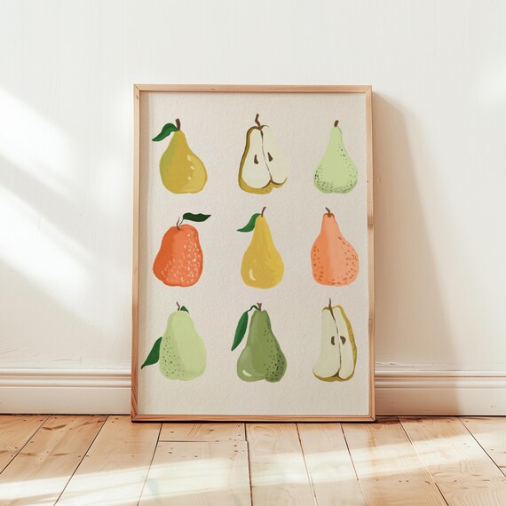 Minimalist Autumn Pear Print Fall Fruit Wall Art Scandi Kitchen Decor