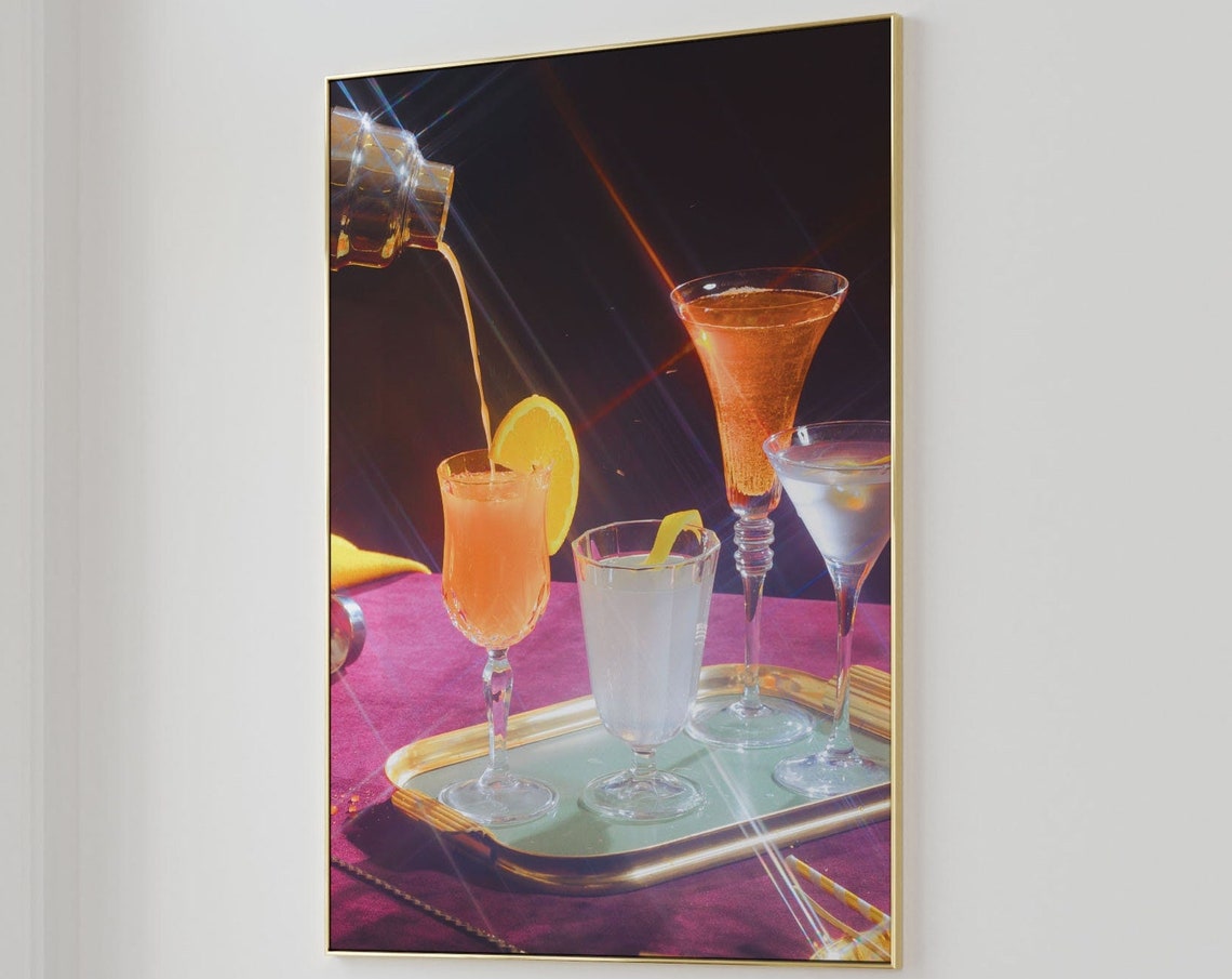 Sparkling Champagne Cocktails Poured on a Gold Tray Scene Poster