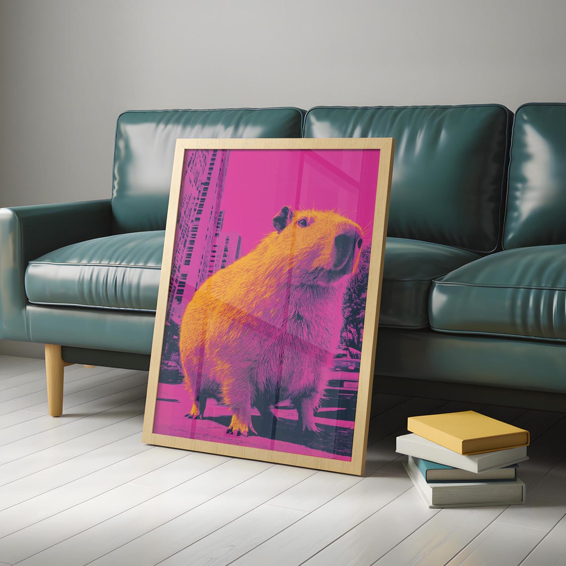 Magenta Orange Capybara Close-Up City Background Pop Art Poster - Image 6