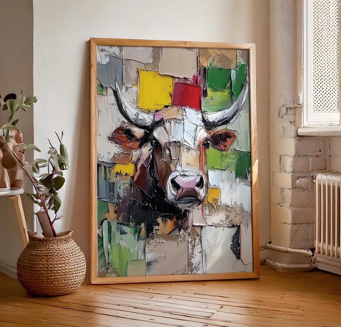 Abstract Impasto Longhorn Steer in Grays and Bold Reds Poster - Image 7