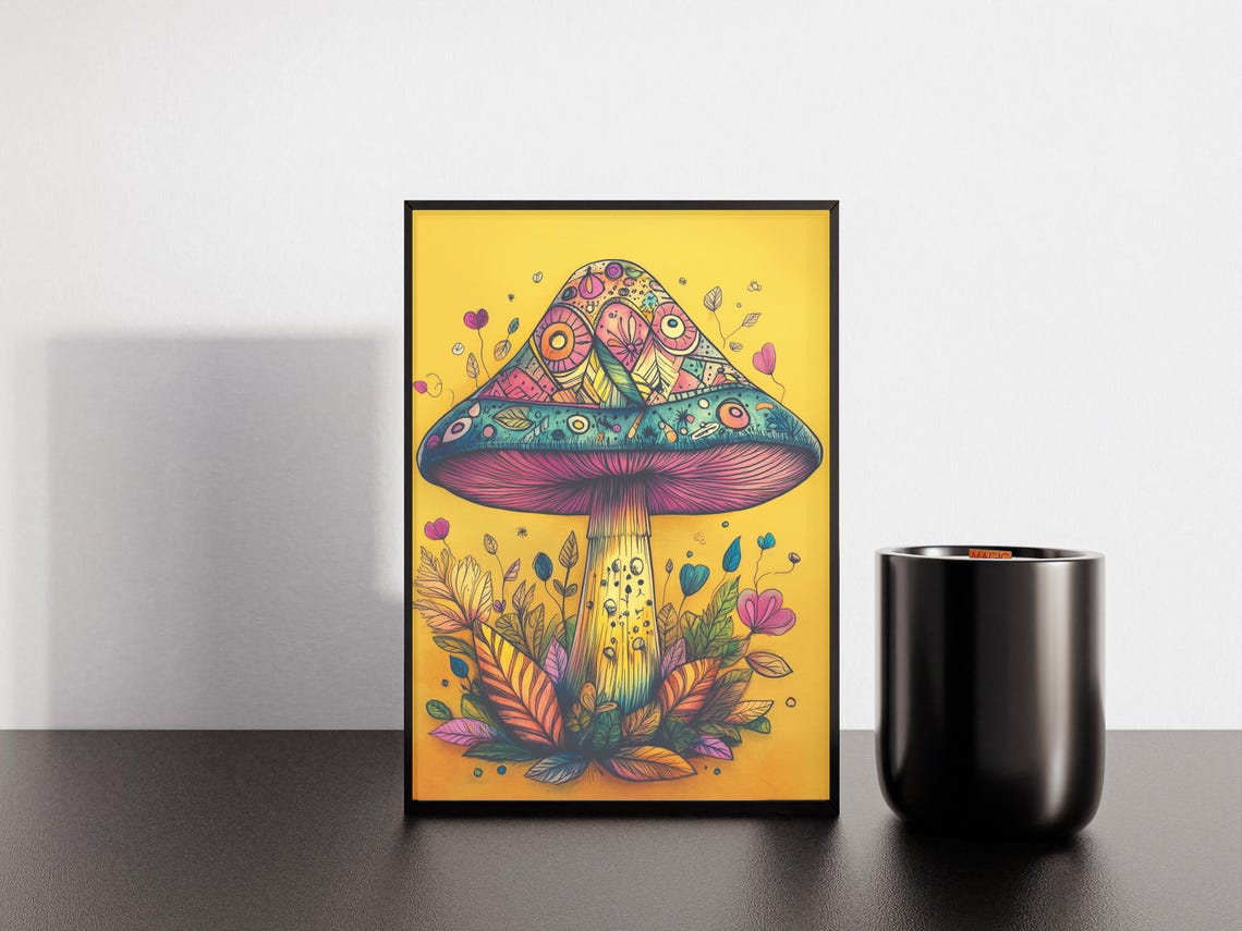 All Seeing Eyes Mushroom With Patterned Cap Yellow Art Poster - Image 4
