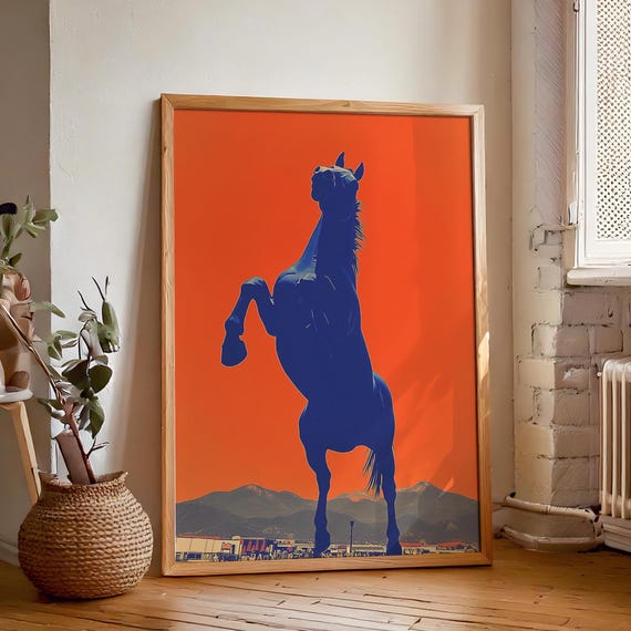 Denver Bronco Horse, Minimalist Boho Art Print