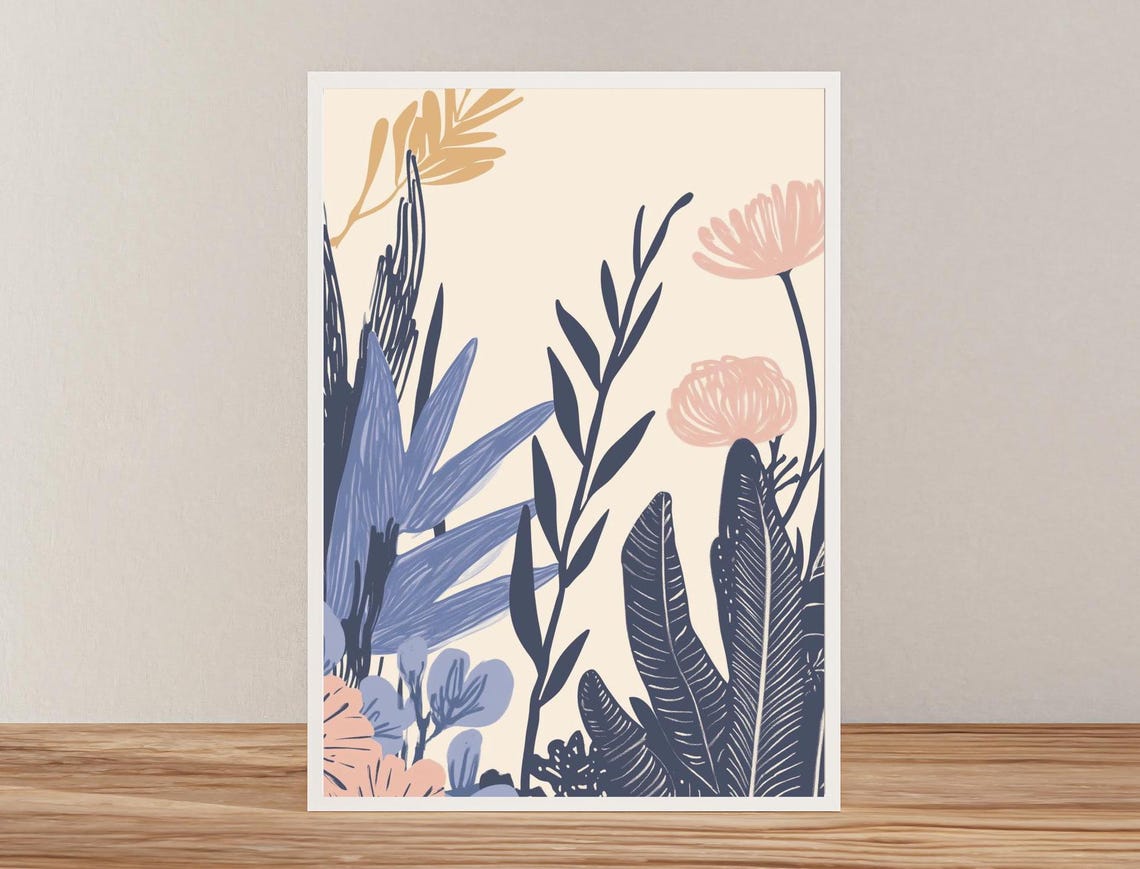 Colorful Chinoiserie Botanical with Peach Blossoms Floral Wall Poster