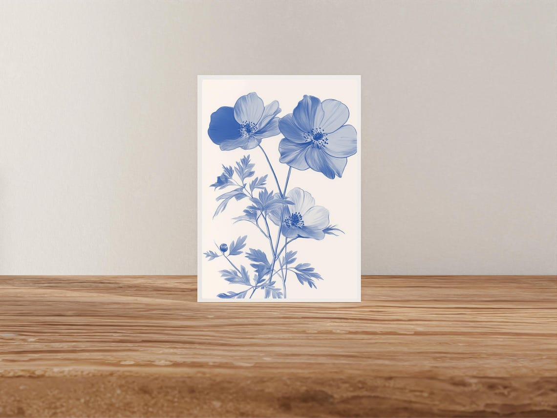 Blue Watercolor Poppy Blooms Delicate Floral Study Art Poster - Image 4