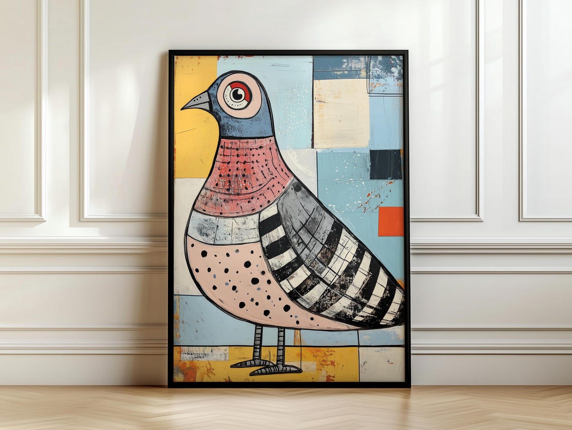 Whimsical Folk Art Pigeon With Geometric Blocks Colorful Poster - Image 7
