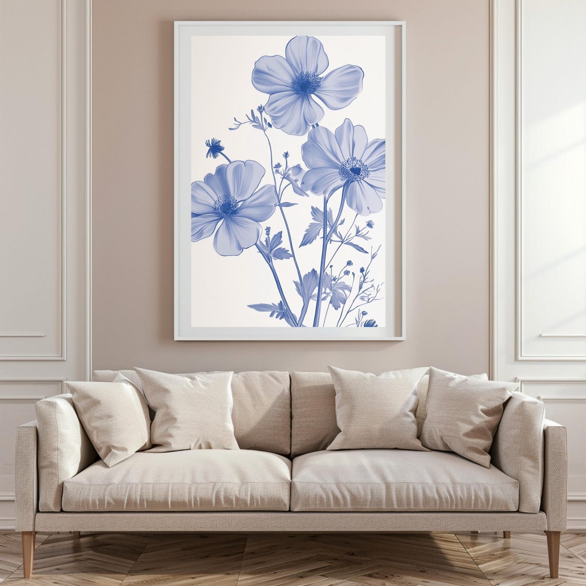 Blue Cosmos Flowers Watercolor Botanical Minimalist Floral Poster - Image 6