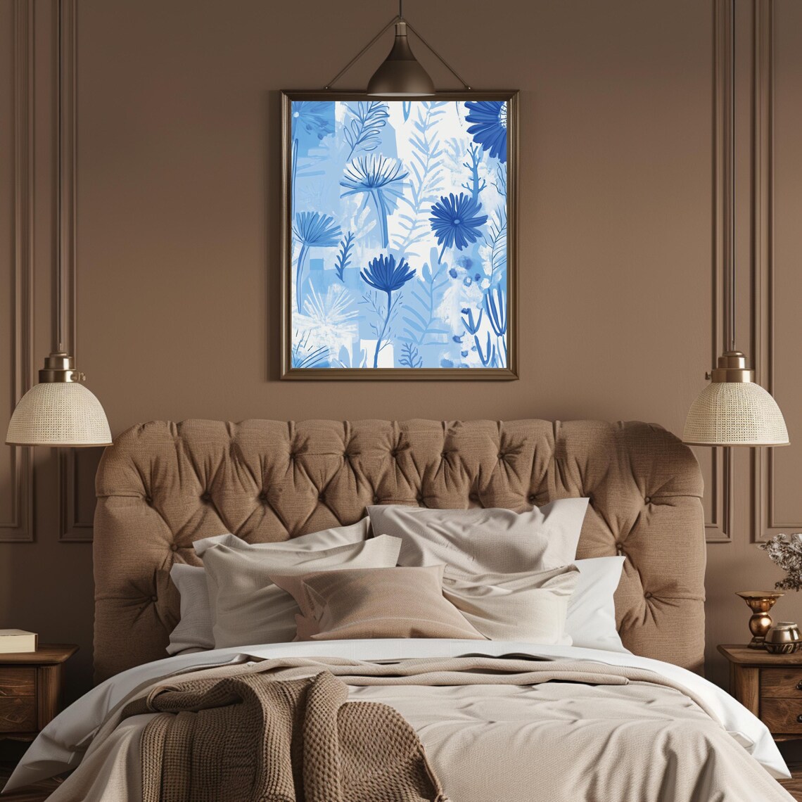 Icy Blue Watercolor Daisies with Cobalt Blooms Floral Art Poster - Image 3