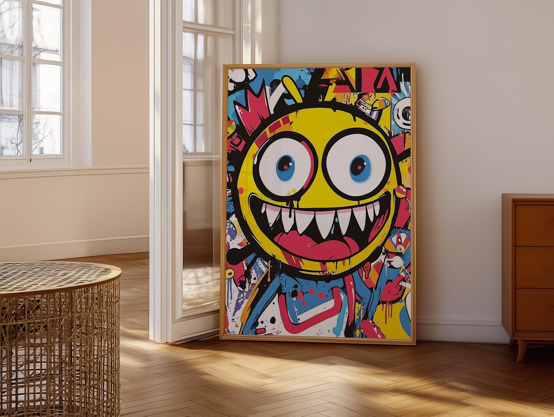 Colorful Graffiti Smiley Monster Face Street Art Painting Poster - Image 6