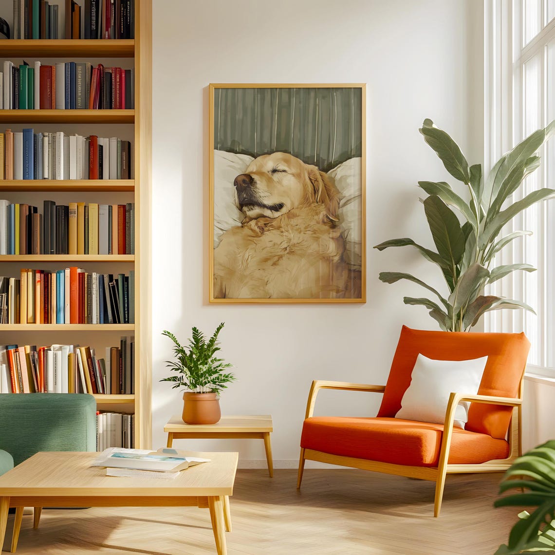 Sleeping Golden Retriever Close-Up on White Bedding Portrait Poster - Image 2