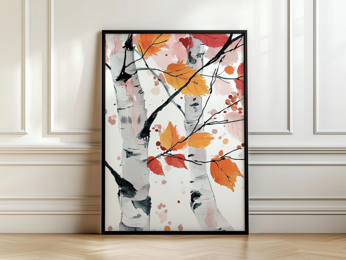 Birch Tree Painting Nature Inspired Wall Art Print Japandi Style White Birch Tree Art Dopamine Decor Bedroom Living Dining Room - Image 7