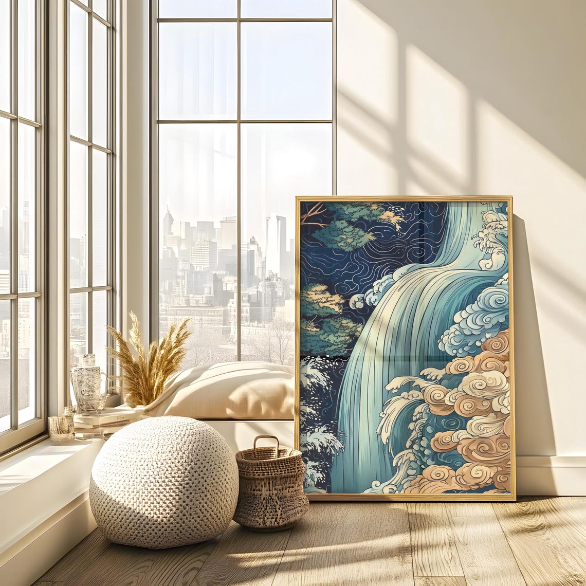 Japanese Ikigai Ukiyo E Print Waterfall Painting Poster Masculine Wall Hanging Art Traditional Japanese Artwork - Image 3