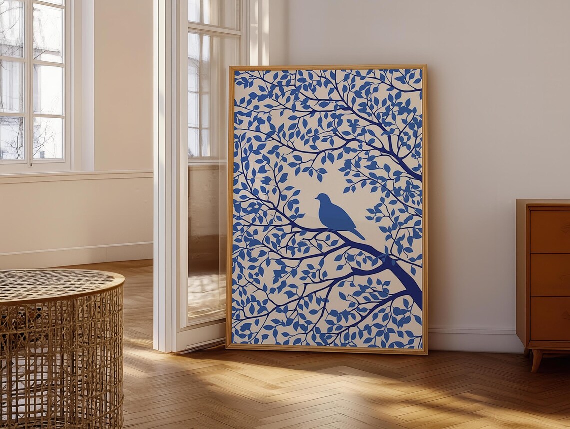 Blue Pigeon Silhouette On A Branch In Chinoiserie Style Poster - Image 6
