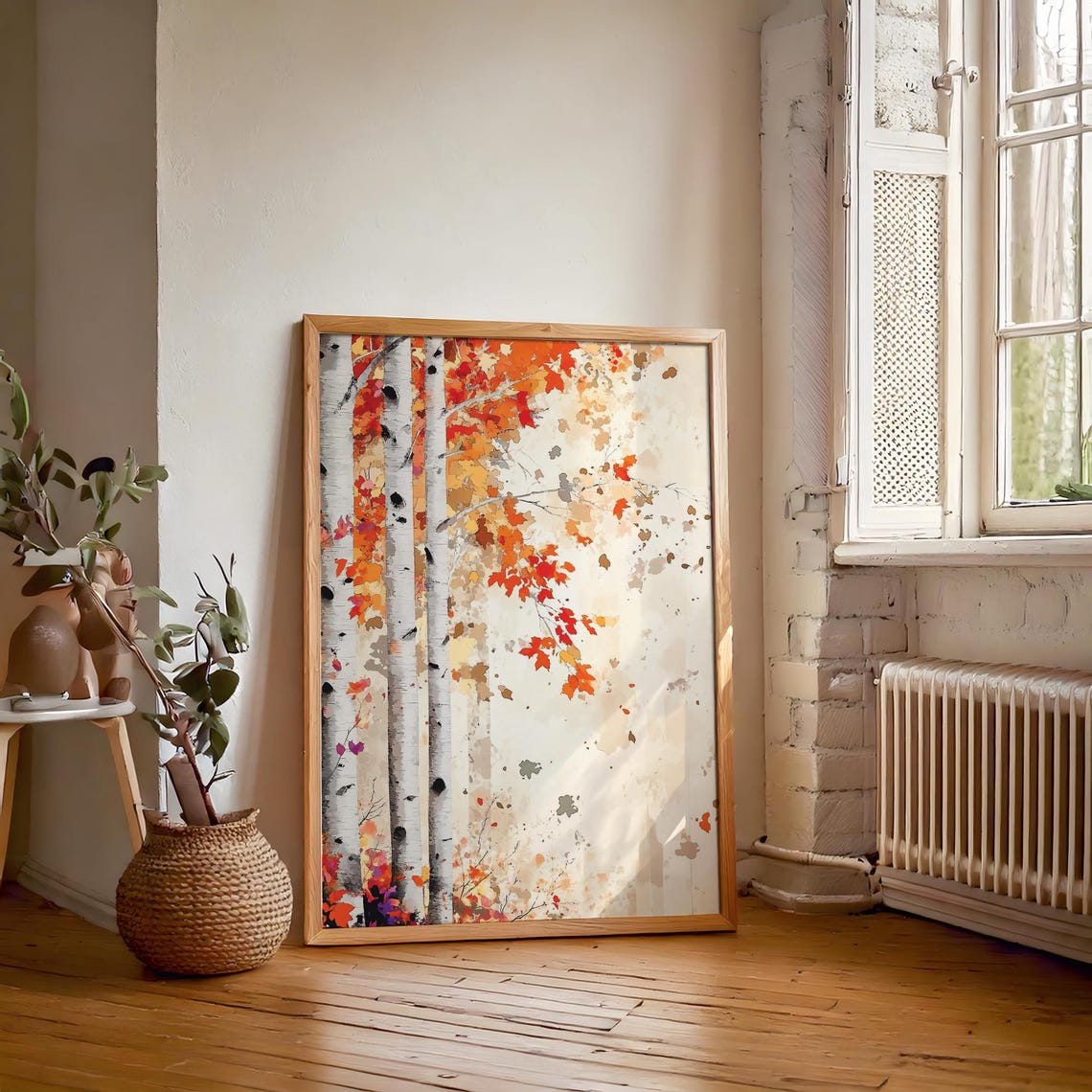 White Birch Trunks Beneath Blazing Red Orange Autumn Canopy Poster - Image 7