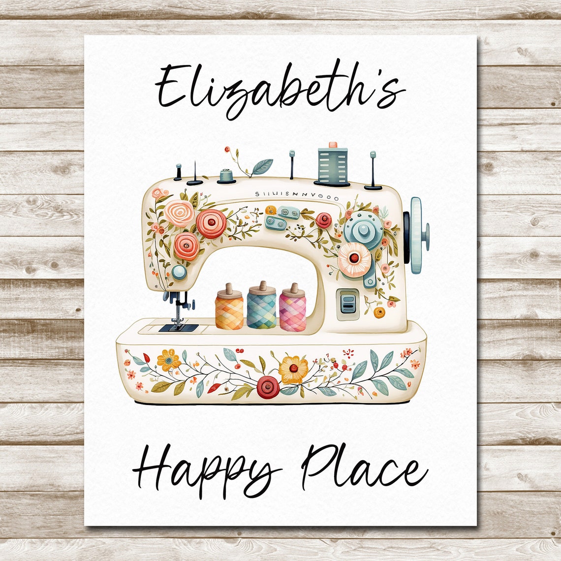 Elizabeths Happy Place Floral Sewing Machine Craft Room Wall Art - Image 4