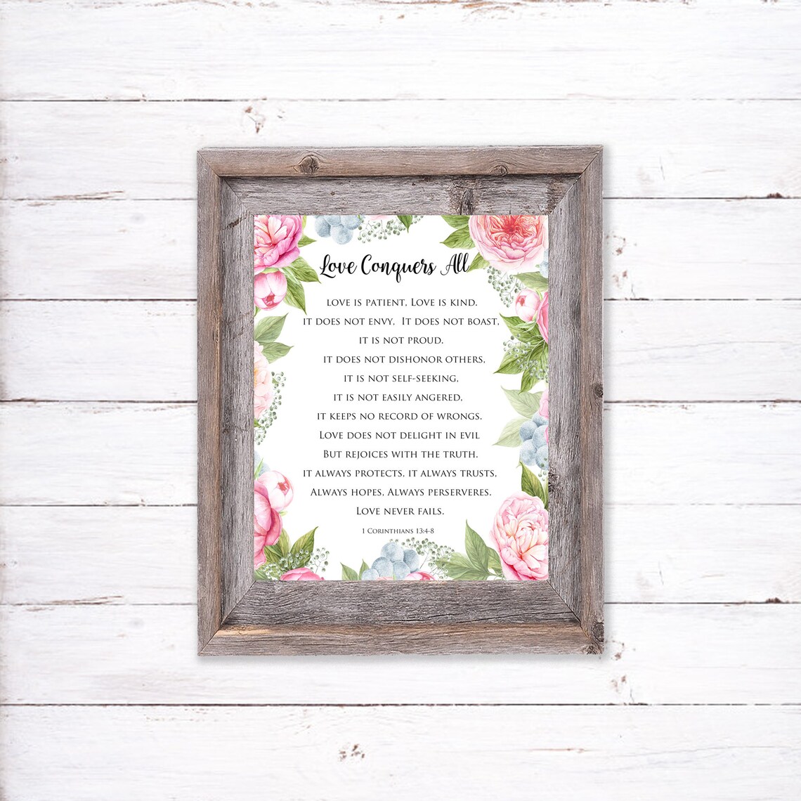 Love Conquers All 1 Corinthians 1348 Floral Scripture Wedding Wall Art - Image 3