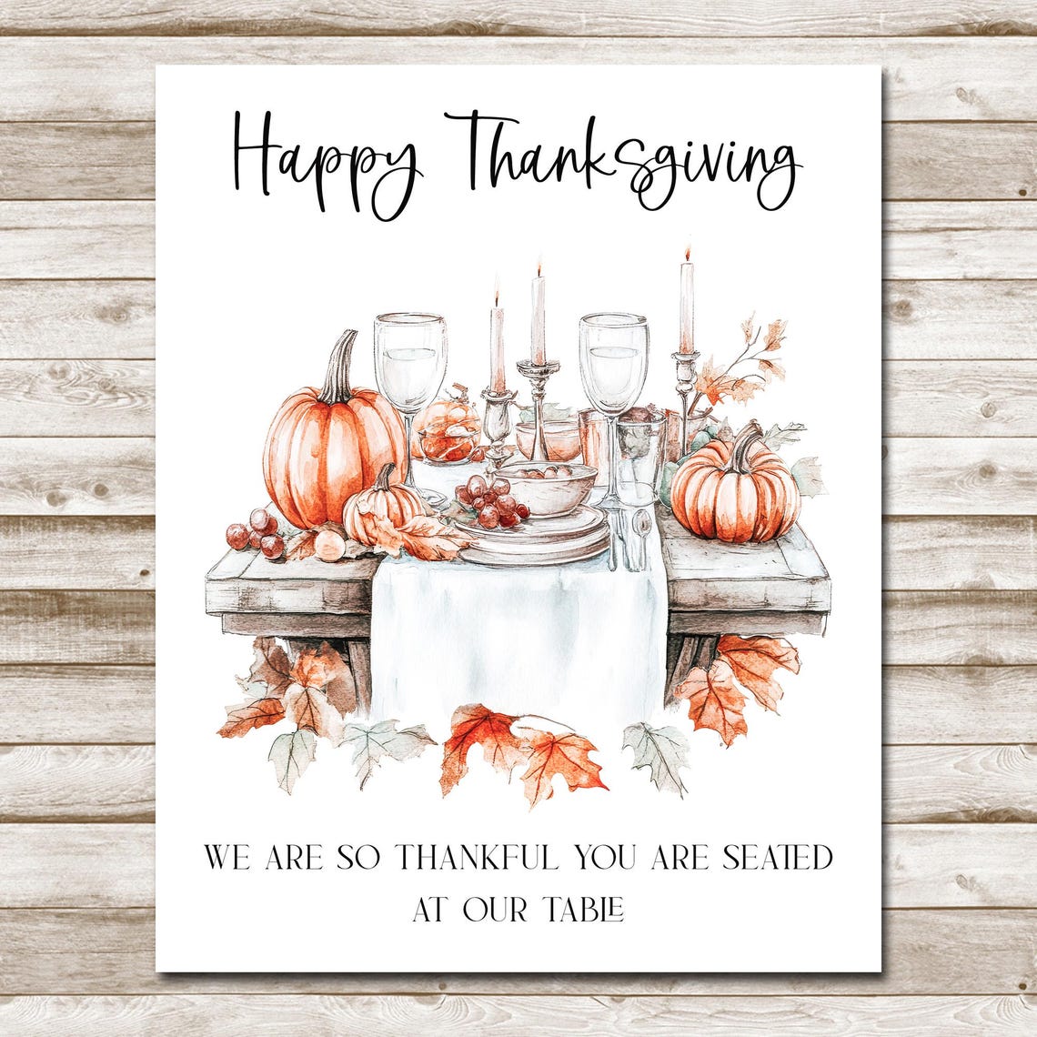 Happy Thanksgiving Watercolor Dinner Table Pumpkins Fall Leaves Poster - Image 4