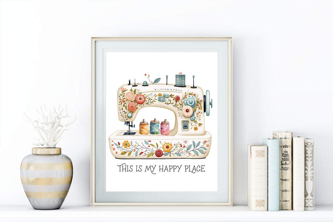 This Is My Happy Place Floral Sewing Machine Craft Room Quote Poster - Image 9
