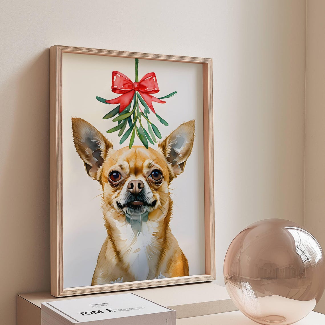 Chihuahua Mistletoe Christmas Watercolor Cute Puppy Art Poster