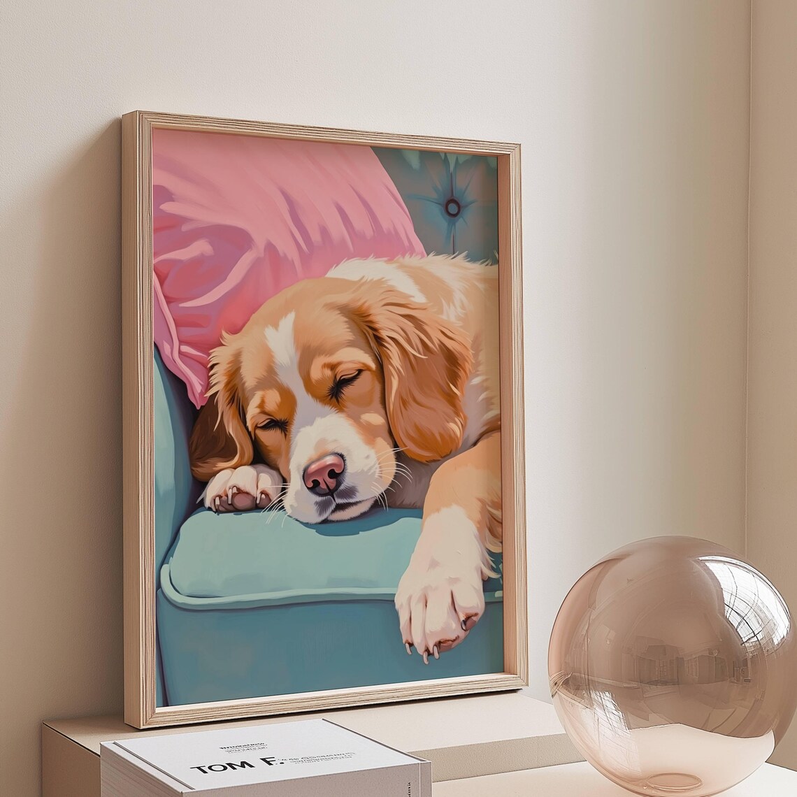 Sleeping Puppy Napping on Teal Armchair Cute Happy Dog Poster