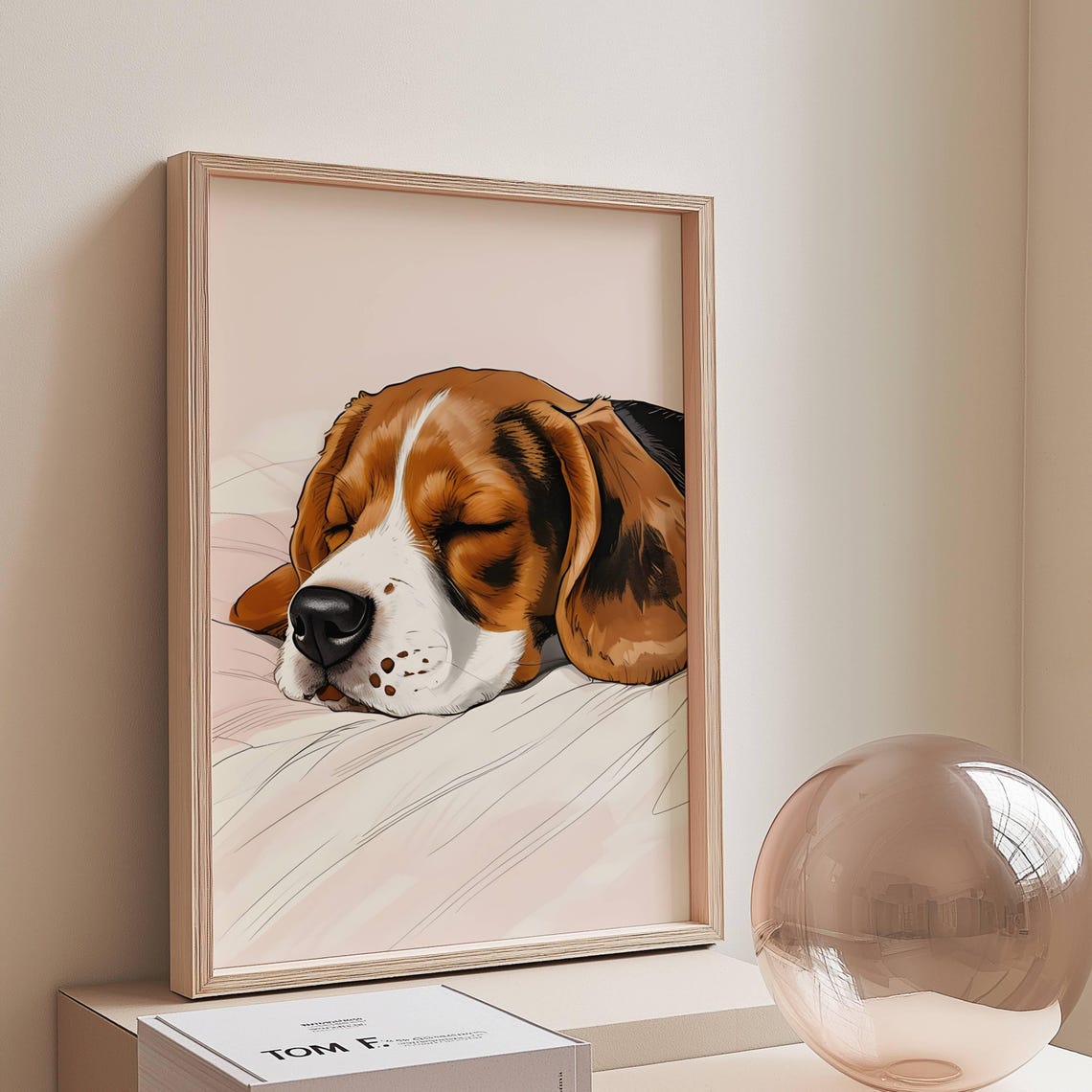 Sleeping Beagle Puppy Nap Soft Beige Nursery Cute Dog Poster