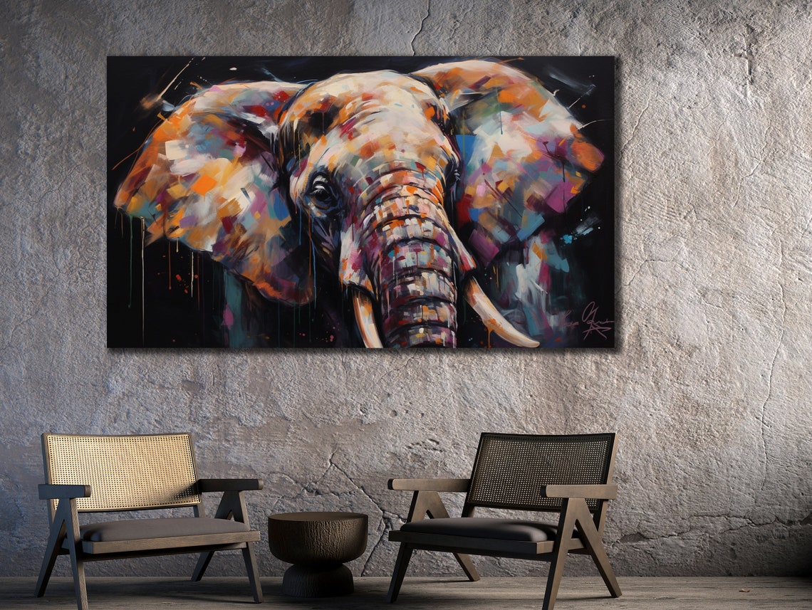 Multicolor Elephant Close Up Abstract Animal Painting Poster - Image 2