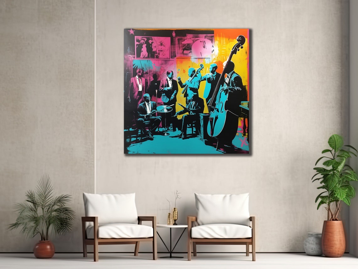Neon Pop Art Jazz Band Musicians Saxophone Colorful Wall Art Poster - Image 2