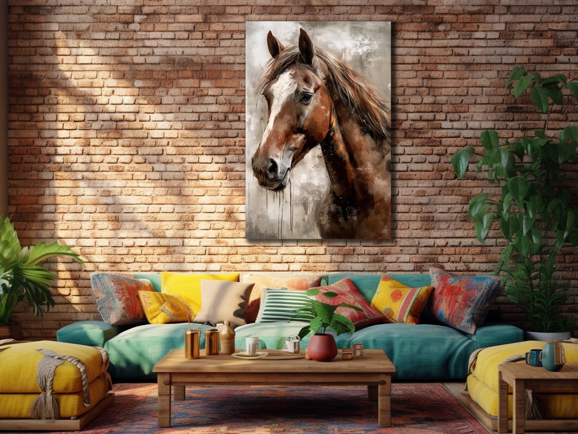 Brown Horse Head Portrait Watercolor Style Equestrian Wall Art Print