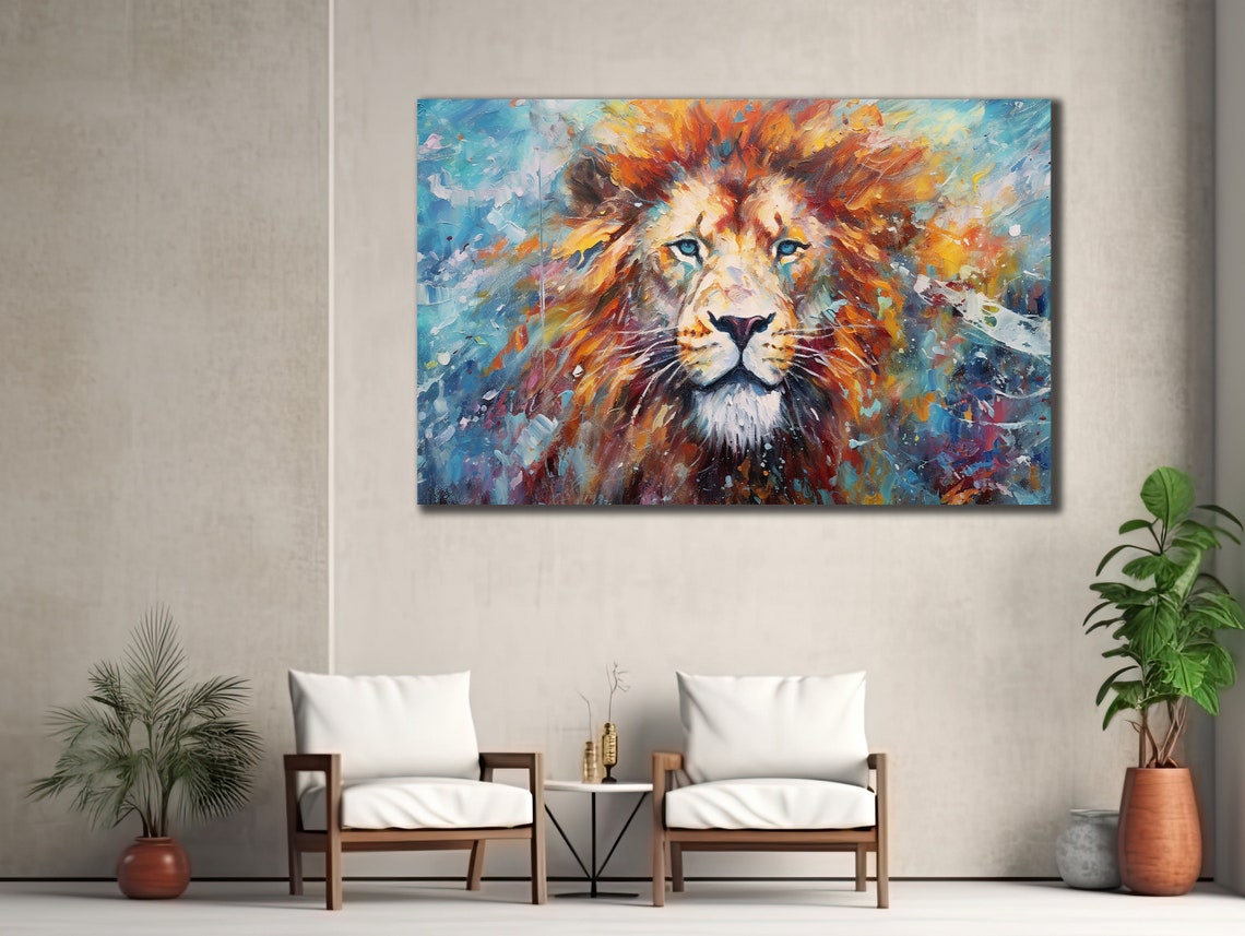 Colorful Lion Portrait Vibrant Abstract Wildlife King Face Poster - Image 2