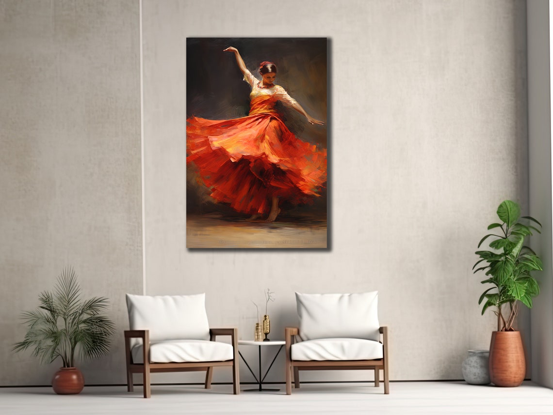 Flamenco Dancer with Swirling Red Skirt Spanish Dance Poster - Image 2