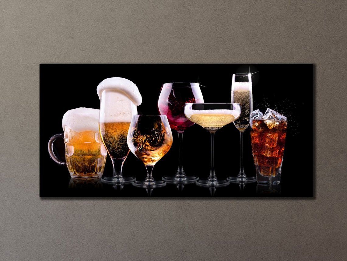 Cocktails Beer Wine Champagne Glasses Bar Party Drinks Wall Art Print