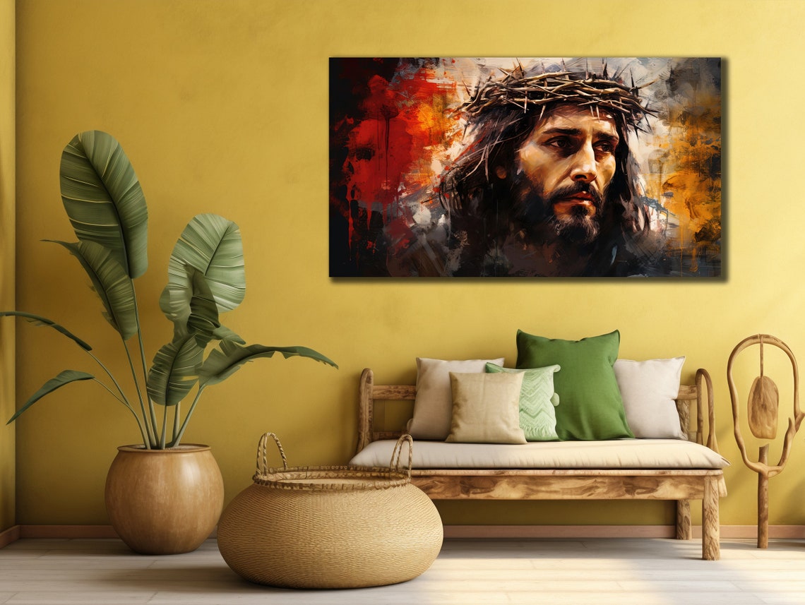 Jesus Christ Front Portrait Crown of Thorns Christian Poster - Image 2