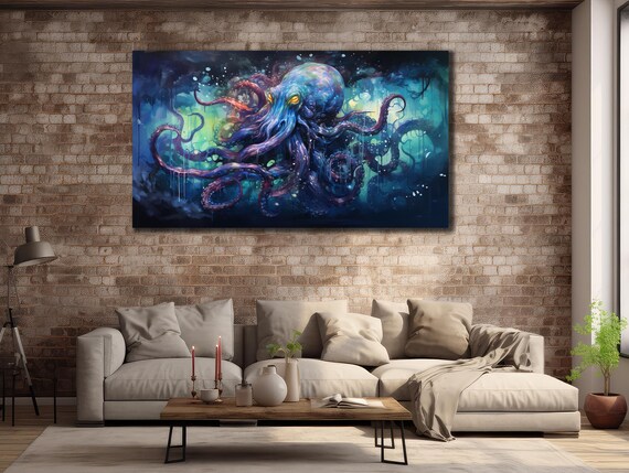 Blue Octopus Oil Painting Print For Wall Decor Octopus Wall Decor Home Gift Animal Print On Sea Life Painting Art