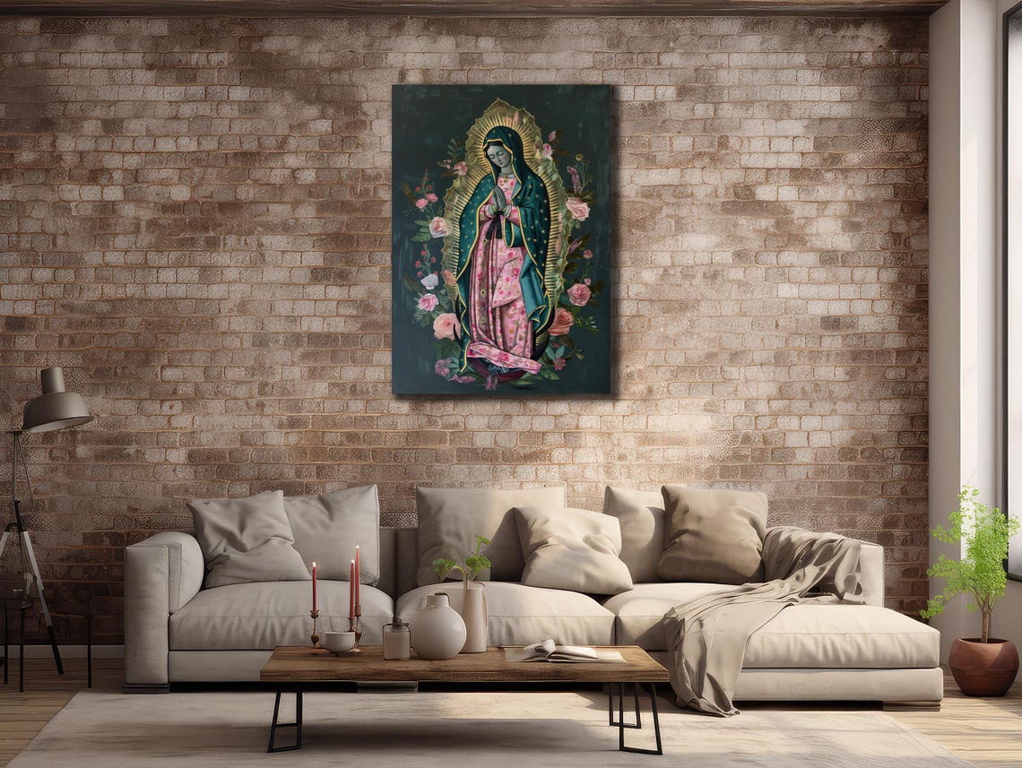 Our Lady Of Guadalupe Virgin Mary Floral Religious Painting Poster - Image 2