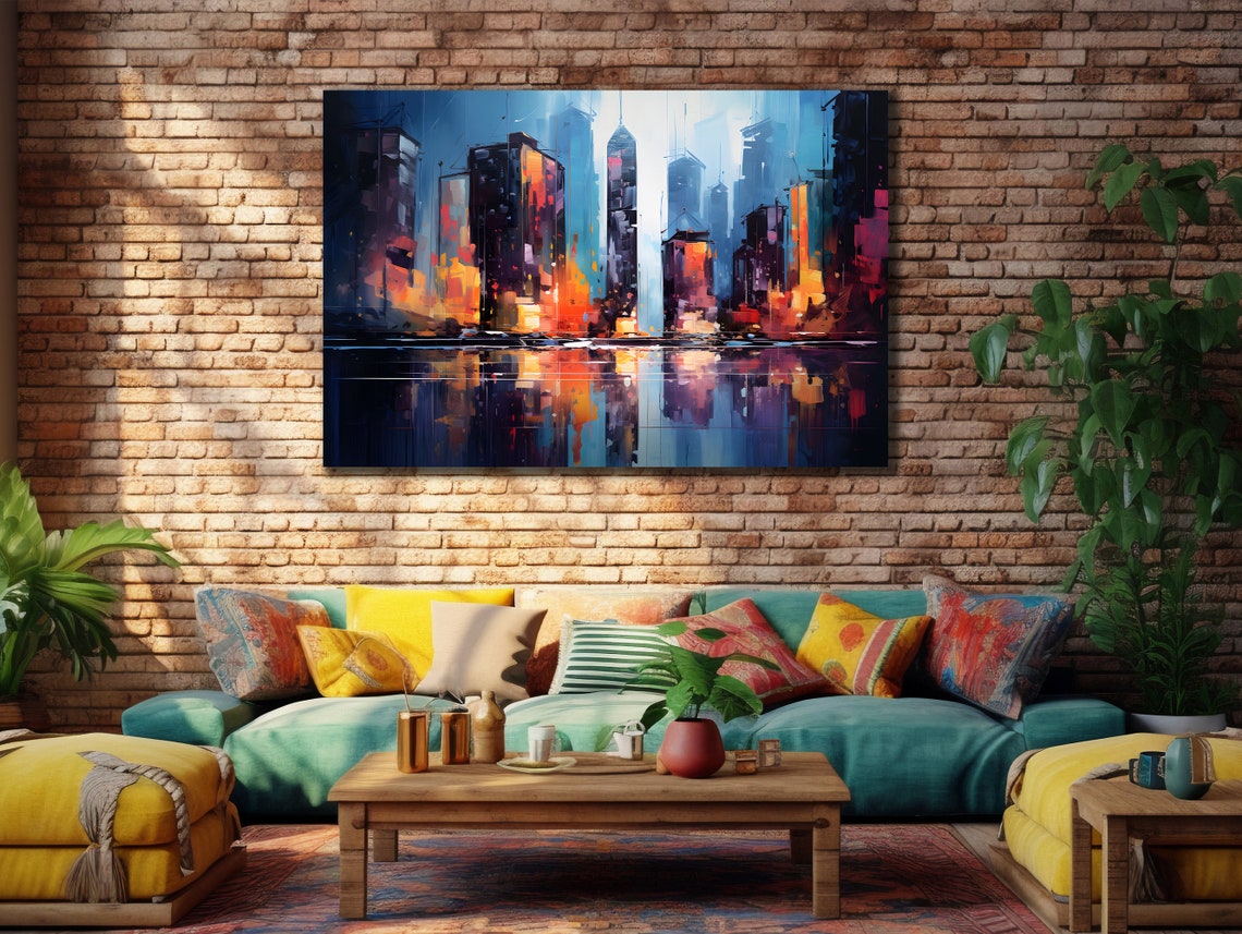 Abstract City Skyline Night Lights Colorful Urban Wall Art Print - Image 2