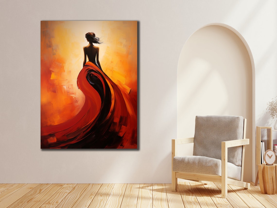 Woman in Flowing Red Dress Abstract Dance Painting Art Poster - Image 3