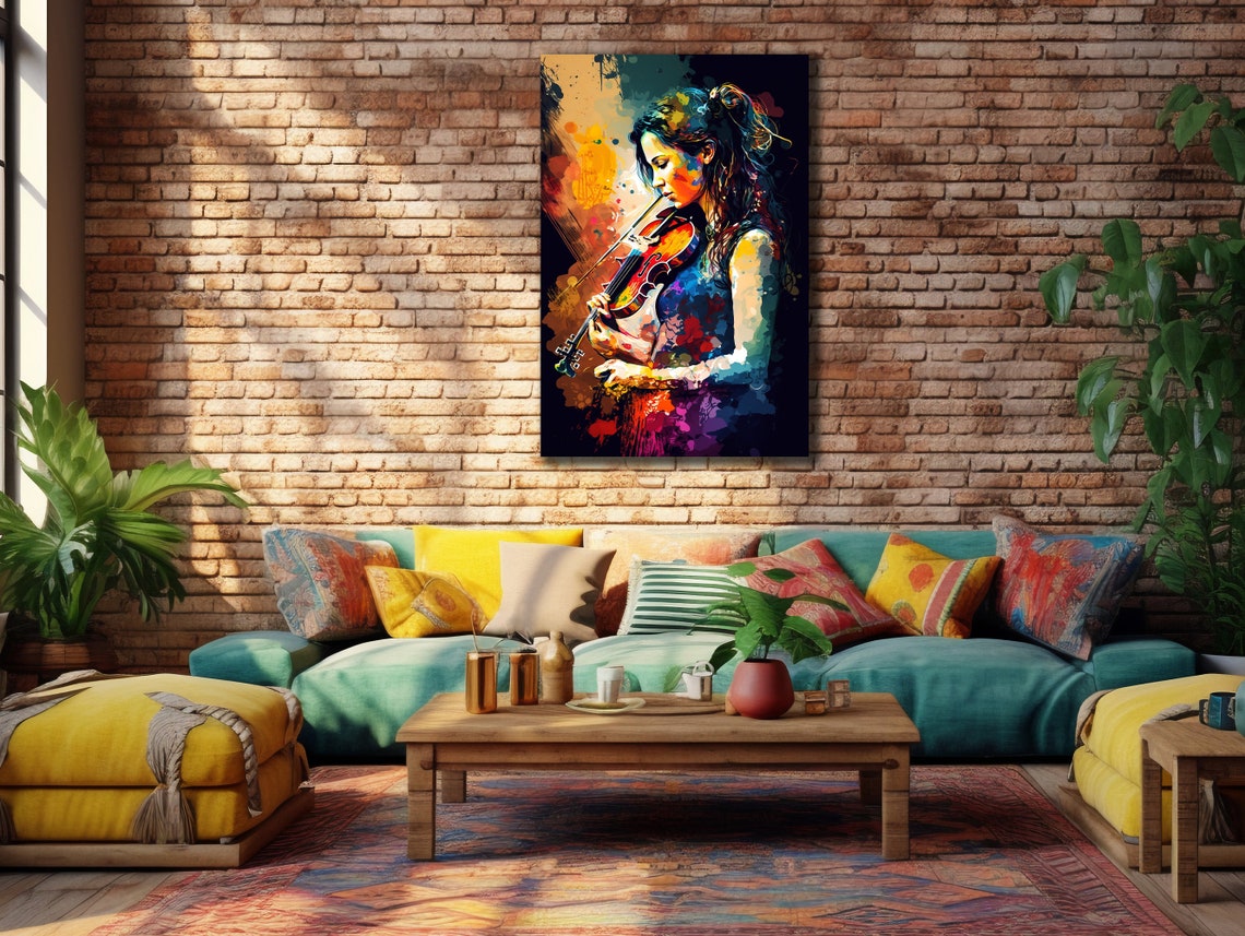 Woman With Violin Prints Music Oil Painting Wall Decor House Gifts Ideas Bedroom Wall Decor Musician Wall Art Violin Woman Poster - Image 2