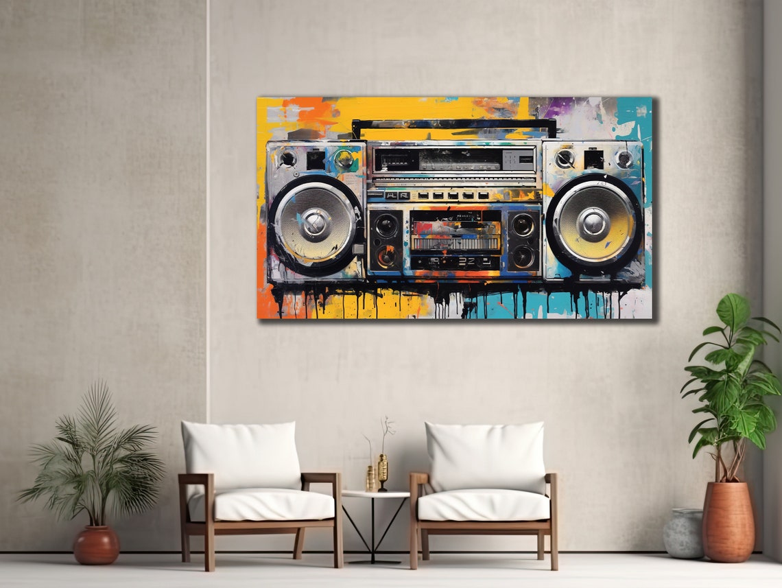 Retro Boombox Street Graffiti Splash Colorful Hip Hop Music Poster - Image 3