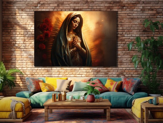 Virgin Of Guadalupe Dark Green Mantle Roses Catholic Art Wall Poster