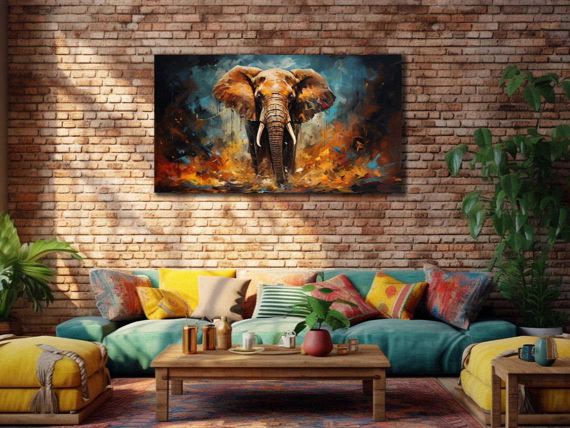 African Elephant Colorful Abstract Wildlife Portrait Art Poster - Image 3