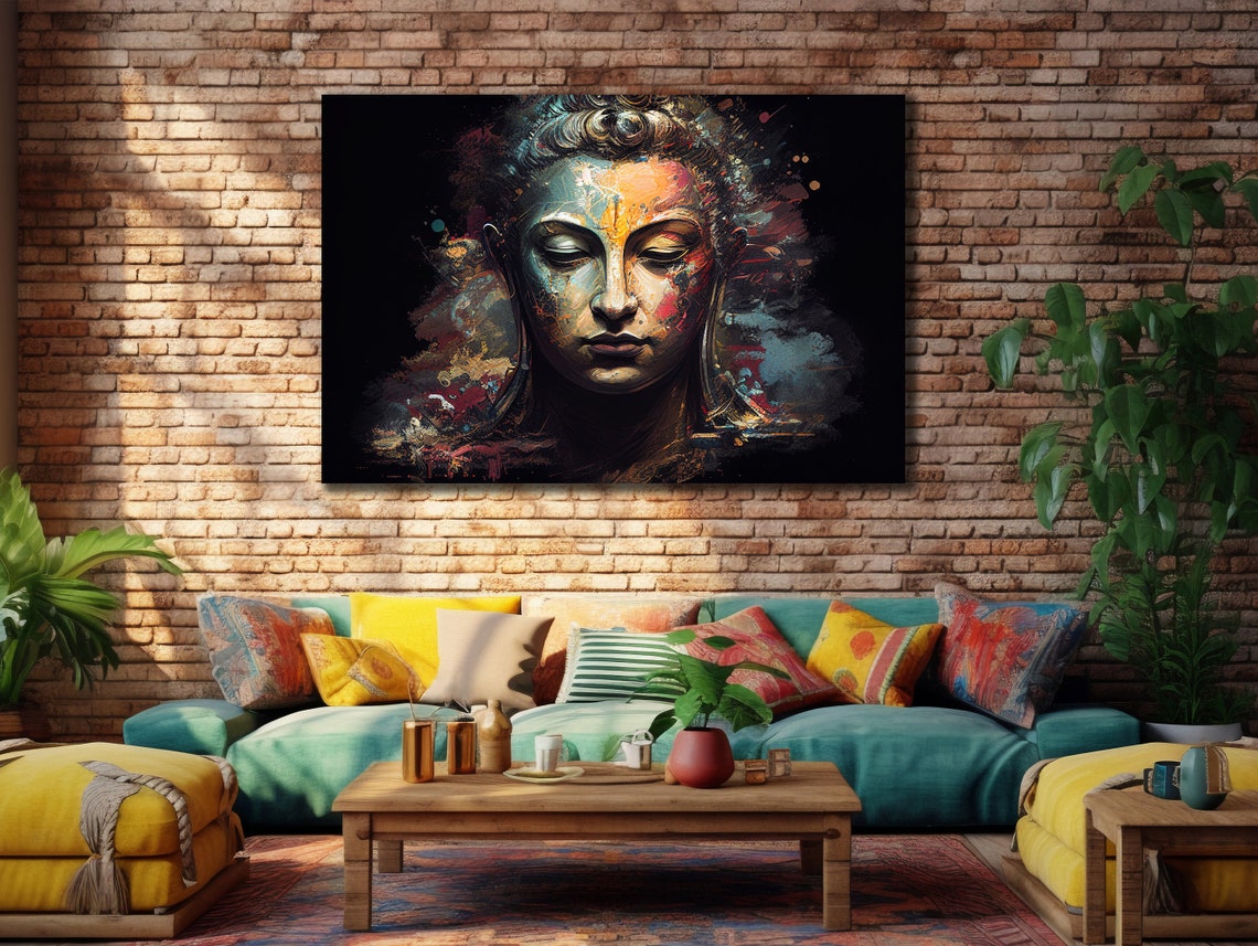 Buddha Head Dark Background Colorful Splash Serene Zen Poster - Image 2