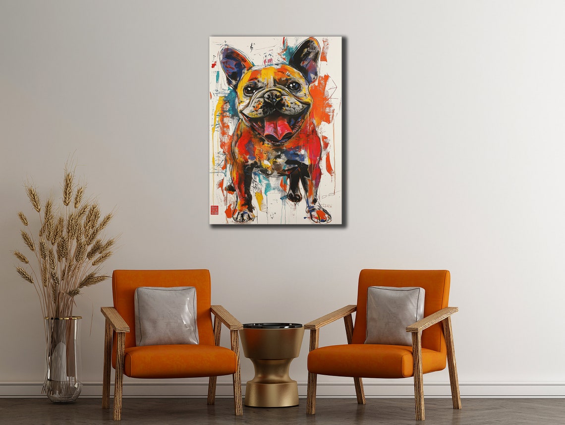 Smiling French Bulldog Colorful Pop Art Cute Dog Wall Art Poster