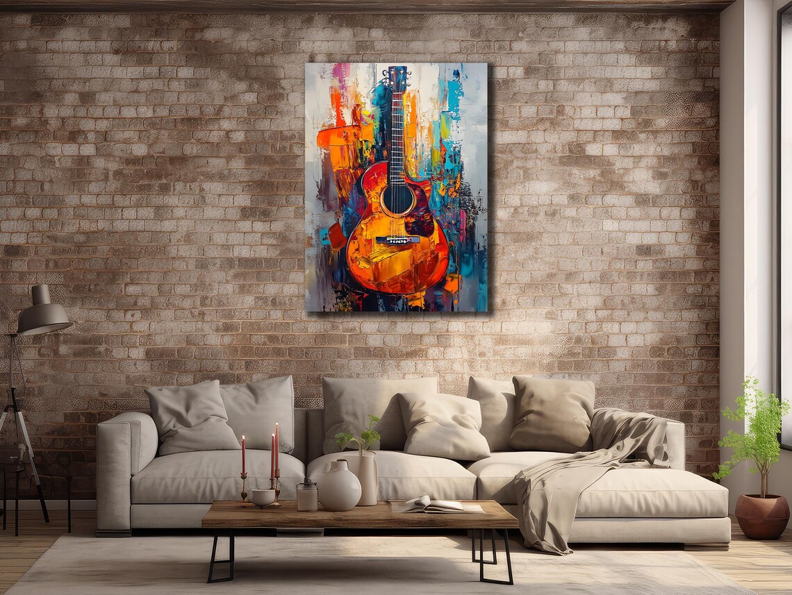 Acoustic Guitar Colorful Abstract Background Impasto Music Instrument Wall Poster - Image 2