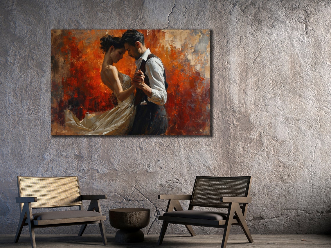 Passionate Tango Dancers Embrace Warm Red Romance Wall Art Poster - Image 3