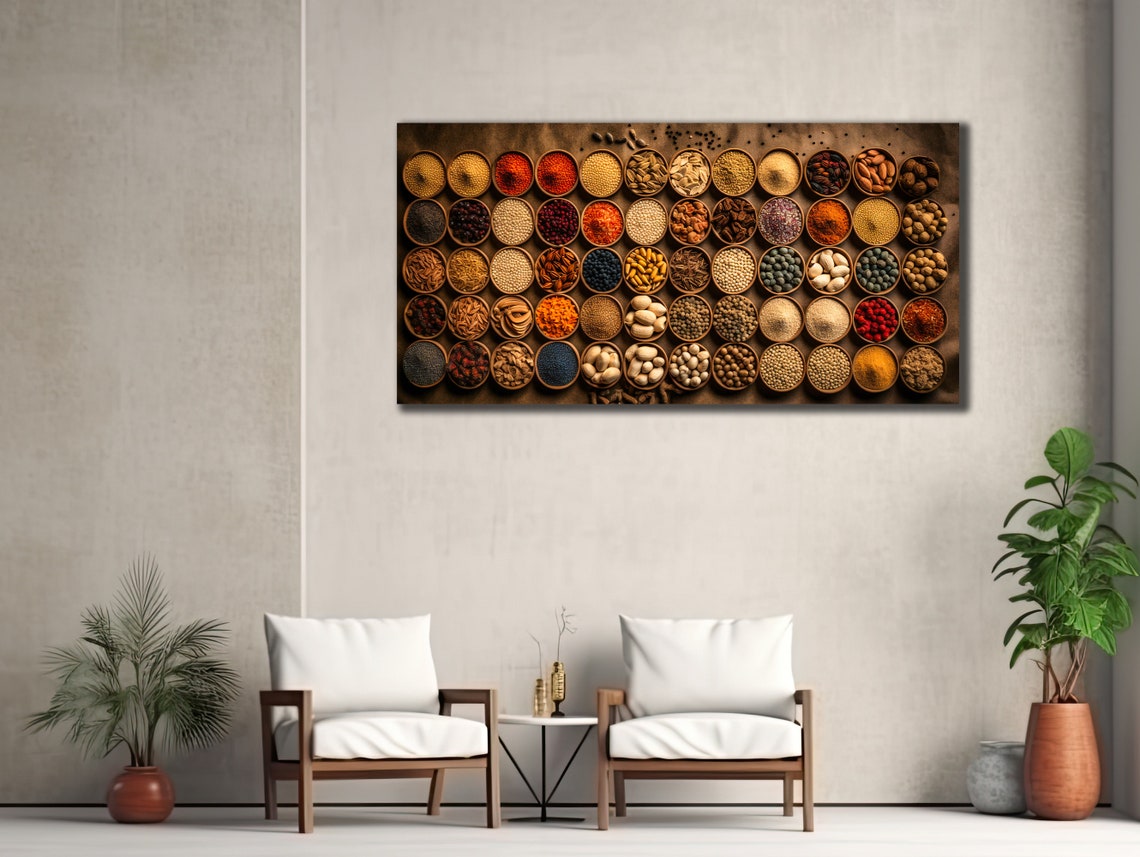 Assorted Spice Grain Bowls Grid Warm Rustic Kitchen Food Wall Art - Image 2