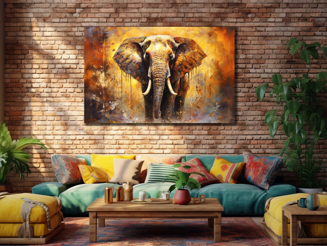 Elephant Front View Golden Fiery Brushwork Majestic Safari Poster - Image 2