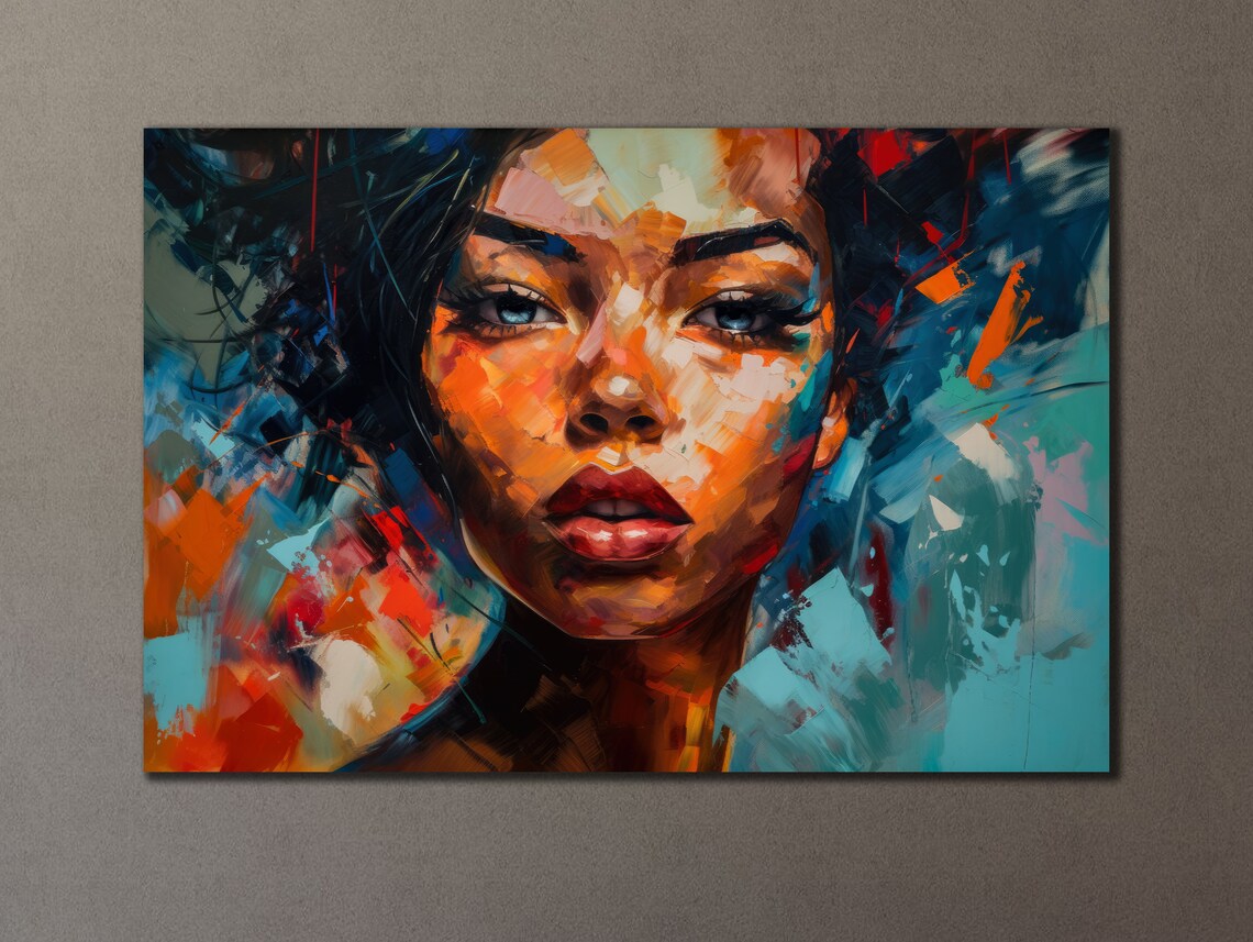 Colorful Abstract Woman Portrait Bold Brushstrokes Modern Wall Art Print - Image 3