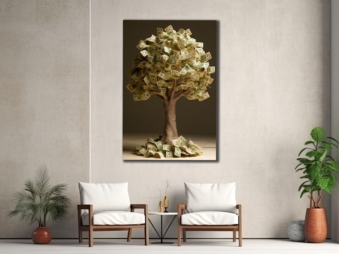 Money Tree Painting, Contemporary Wall Decor Print