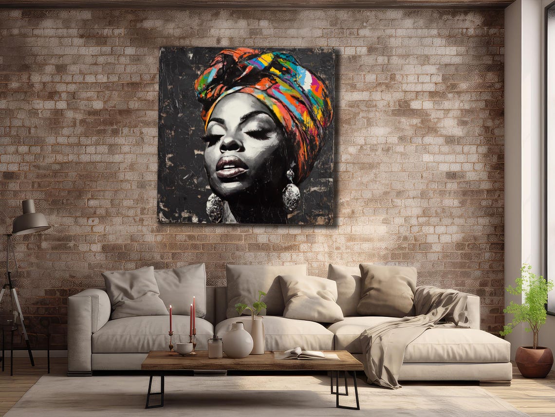 African Woman Scarf Print Ethnic Painting Wall Decor House Gift Idea Bedroom Wall Decor Black Girl Wall Art African Woman Poster