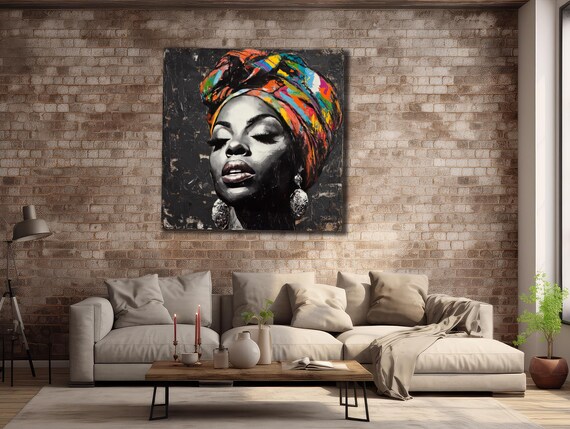 African Woman Scarf Print Ethnic Painting Wall Decor House Gift Idea Bedroom Wall Decor Black Girl Wall Art African Woman Poster